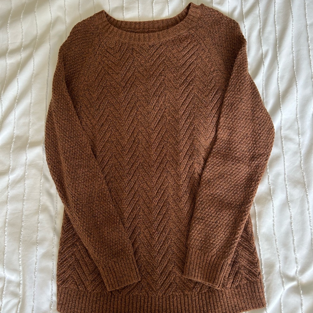 Sonoma Brown Crew Neck Sweater with Chevron Knit